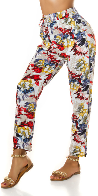 Trendy Highwaist pants with tropical print White
